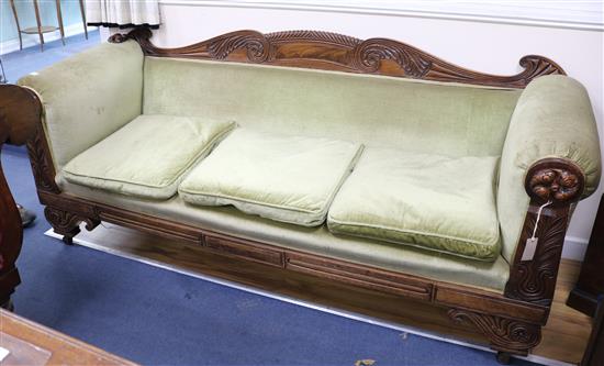 A William IV carved mahogany frame settee, W.210cm